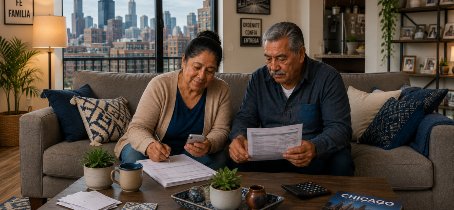 Older couple using Tu Amigo to help fill out documents.